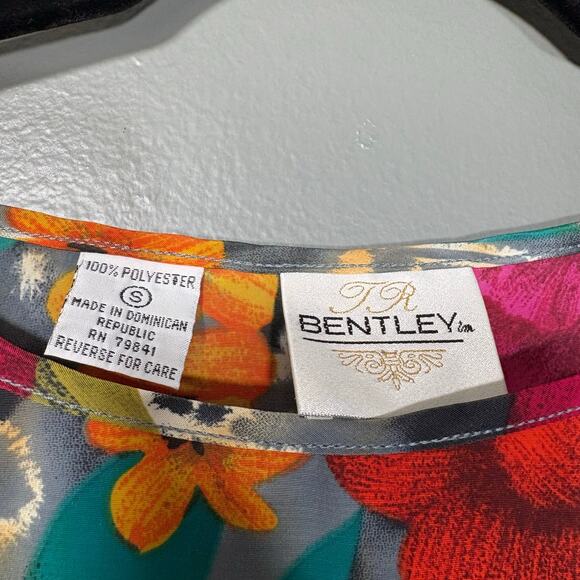 Bentley Women's Vintage Bold 80's Boxy Floral Top - Size Small - Blue/Red/Green - Picture 3 of 5